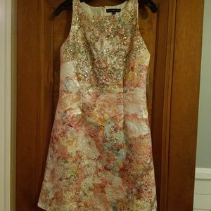 Aidan Mattox Sleeveless Beaded Brocade Dress